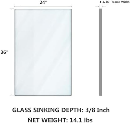 VocalStar 24 x 36 Inch Silver Bathroom Mirror for Wall, Square Corner Rectangle Nickel Metal Framed Bathroom Vanity Mirrors, 1/4-inch Shatterproof Glass | Ultra-Flush Hanging
