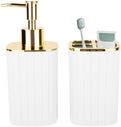 RRM 2PCS Bathroom Accessories Set, Soap Dispenser and Toothbrush Holder