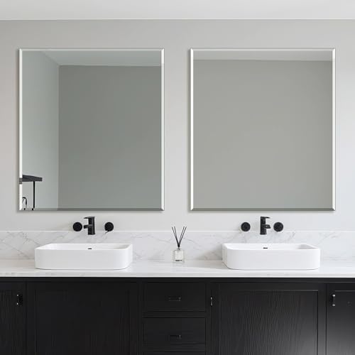 Frameless Wall Mirror 40” x 36“ Bathroom Mirror for Over Sink Beveled Edge