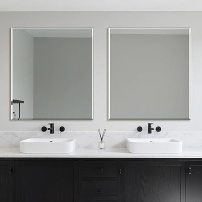 Frameless Wall Mirror 40” x 36“ Bathroom Mirror for Over Sink Beveled Edge