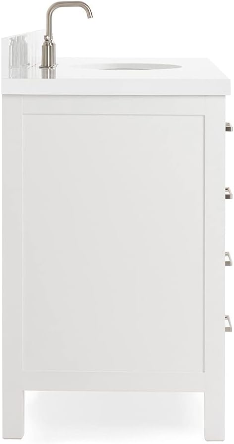 ARIEL Cambridge 54-inch Bathroom Vanity with Sink,Solid Wood, 1.5-inch Pure White Quartz Countertop & Backsplash, Single Oval Porcelain Sink, 2 Soft Closing Doors, 9 Dovetail Drawers, White