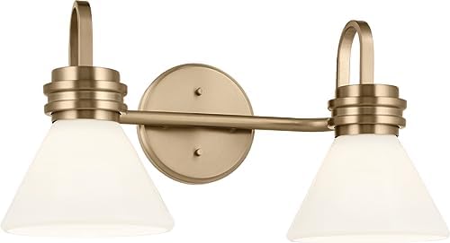 Kichler Farum Modern 2-Light Vanity Light in Champagne Bronze with Opal Glass Shades for Bathroom and Powder Room, (19.25" W x 9.5" H), 55154CPZ