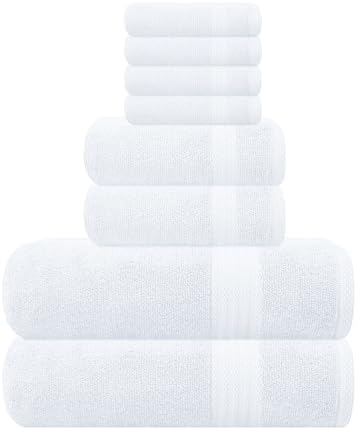 GLAMBURG Ultra Soft 8-Piece Towel Set - 100% Pure Ringspun Cotton, Contains 2 Oversized Bath Towels 27x54, 2 Hand Towels 16x28, 4 Wash Cloths 13x13 - Ideal for Everyday use, Hotel & Spa - White