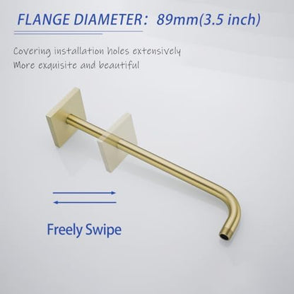 16 Inch Shower Head Extension Arm Wall Mounted Rainfall Extend Pipe Tube Stainless Steel Bathroom Accessories Brushed Gold,SW-91018-16BG-SQ.