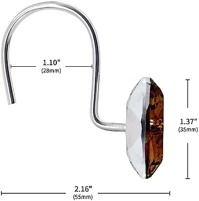 Brown Diamond Crystal Bling Shower Curtain Hooks Rings for Bathroom,12PCS