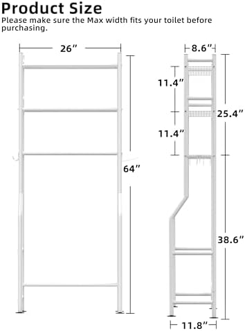Livilord 3-Tier Over Toilet Storage, Anti-Tip, White