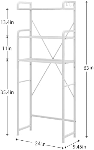 Huhote Over The Toilet Storage Rack with 3-Tier Bathroom Shelves, Space Saver Toilet Shelf, Bathroom Storage Organizer with Hooks for Over Toilet Storage and Shelf (White)