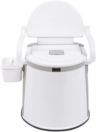 Portable Camping Toilet with 5-Gallon Removable Bucket, Off White | Anti-Slip Base, Side Handrails, Tissue Paper Holder, Water-Free Cleaning, 52.5x42.5x66cm