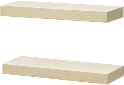 QEEIG Bathroom Floating Shelves for Wall - 15.7" Wall Mounted Shelf Over Toilet Farmhouse Home Decor Display Bookshelf Small 15.7 x 6.7 inch Set of 2, Natural (008-40N)
