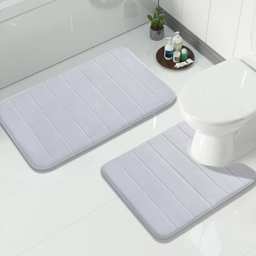 Yimobra Memory Foam Bathroom Mat Set, 31.5 x 20 & 24 x 20 in, Silver