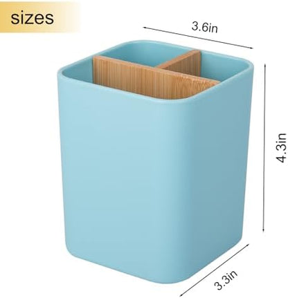 Bamboo Toothbrush Holder for Bathrooms Toothpaste Organizer - Blue