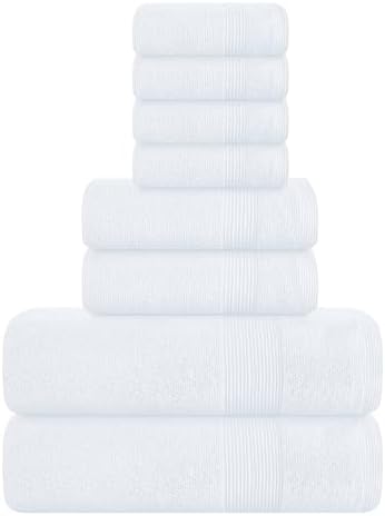 Belizzi Home 8 Piece Towel Set 100% Ring Spun Cotton, 2 Bath Towels 27x54, 2 Hand Towels 16x28 and 4 Washcloths 13x13 - Ultra Soft Highly Absorbent Machine Washable Hotel Spa Quality - White