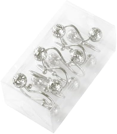 Chictie Nickel Shower Curtain Hooks - Decorative Shower Curtain Rings,Set of 12 Silver Metal Rustproof Shower Hangers for Bathroom Curtains Rods Hollow Ball Design