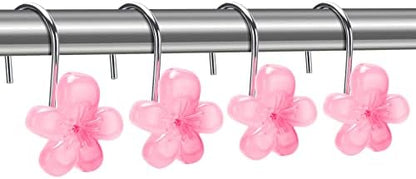 Flower Decorative Shower Curtain Hooks, Glow in The Dark, Set of 12, Pink