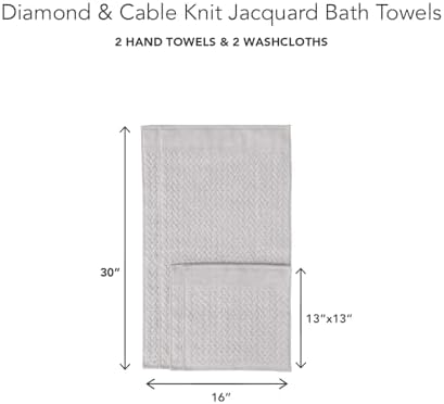 Texere 100% Organic Cotton Cable Jacquard 650 GSM Luxury Towel Sets - Ultra Soft and Absorbent Hotel and Spa Quality (Cable, Light Taupe, 2 Hand & 2 Wash Towels)