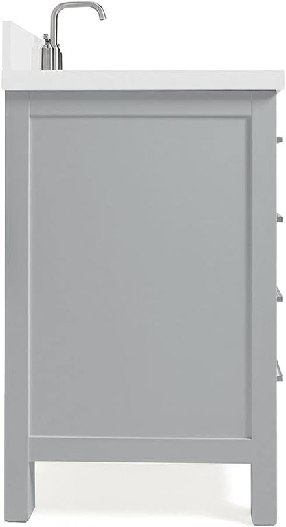 ARIEL Cambridge 42-inch Bathroom Vanity with Sink,Solid Wood, 1.5-inch Pure White Quartz Countertop & Backsplash, Single Oval Porcelain Sink, 2 Soft Closing Doors, 5 Dovetail Drawers, Grey