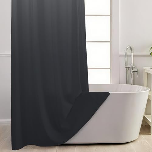 No Hook Shower Curtain and Liner for Bathroom, Ombre Dark Grey, 71" x 74"