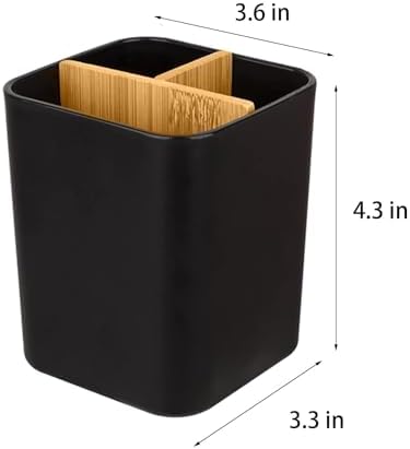 Bamboo Toothbrush Holder for Bathrooms Toothpaste Organizer, 2 Pack, Black