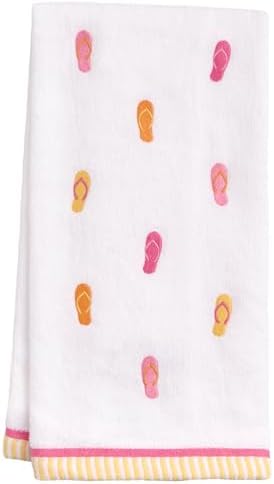 Ritz 2-Piece Cotton Velour Bathroom Hand Towel Set, Embroidered Flip Flop Pattern, Soft Decorative Towels in Warm Pink and Orange, Coastal Tropical Decor, 16” x 26”