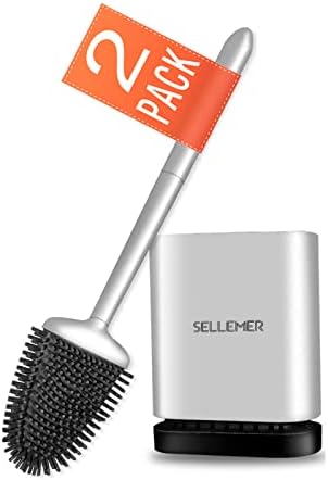 Sellemer Silicone Toilet Brush, Ventilation Slots Base Holder 2 Pack Silver