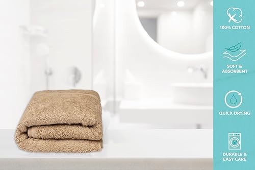 Bath Towels Pack of 6 – 24" x 50" – 100% Cotton Terry, Soft, Quick-Dry & Highly Absorbent – Beige Towels for Bathroom, Spa, Gym, Hotel, Pool & Everyday Use