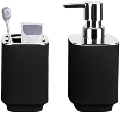 Black Bathroom Accessories 2 Pcs, Soap Dispenser and Toothbrush Holder Set