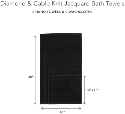 Texere 100% Organic Cotton Jacquard Towel Sets (Black (Diamond), 2 Hand & 2 Wash Towels)