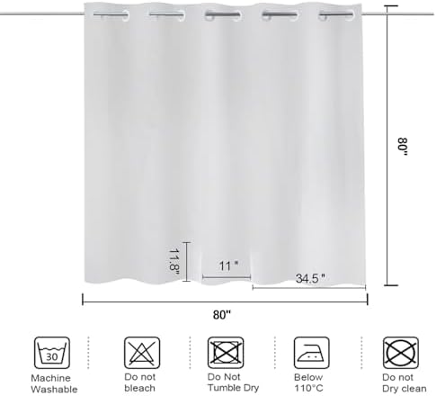 80x80 inches Split Shower Curtain for Bath Sliding Transfer Benches, White