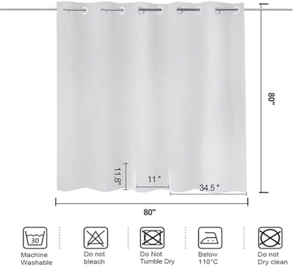 80x80 inches Split Shower Curtain for Bath Sliding Transfer Benches, White