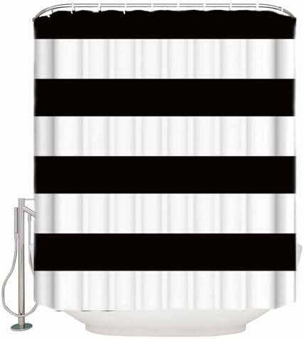 Shower Curtain Bathroom Set Minimalistic Black White Waterproof Shower Curtains with Grommets Hooks Chic Stripes Privacy Bath Curtain for Bathtub Decor 72x78in