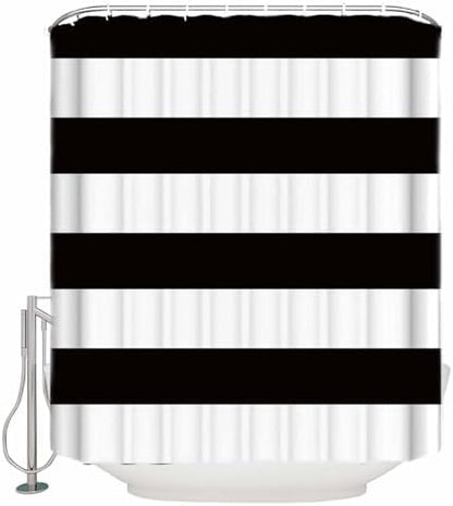 Shower Curtain Bathroom Set Minimalistic Black White Waterproof Shower Curtains with Grommets Hooks Chic Stripes Privacy Bath Curtain for Bathtub Decor 72x72in