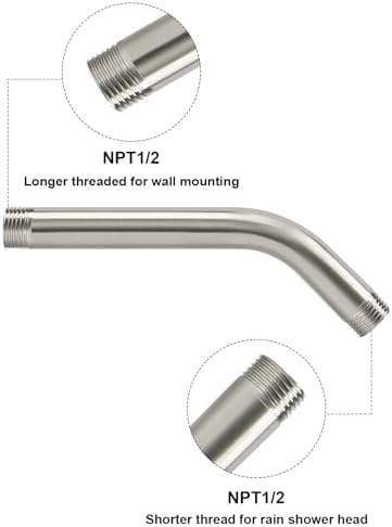 NearMoon Shower Arm with Flange, Made of 304 Stainless Steel Shower Extension Extender Pipe, Wall-Mounted for Fixed Bathroom Showerhead, Never Rust (6 Inch, Brushed Nickel)