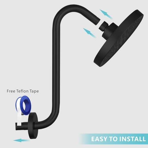 Shower Head Extension Arm with Flange, S Shaped High Rise Gooseneck Showerhead Riser Pipe, Universal Standard 1/2" Connection - Bathroom Accessory (12 Inch, Matte Black)