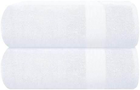 GLAMBURG Premium Cotton Oversized 2 Pack Bath Sheet 35x70-100% Pure Cotton - Ideal for Everyday use - Ultra Soft & Highly Absorbent - Machine Washable - White