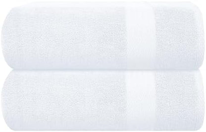GLAMBURG Premium Cotton Oversized 2 Pack Bath Sheet 35x70-100% Pure Cotton - Ideal for Everyday use - Ultra Soft & Highly Absorbent - Machine Washable - White