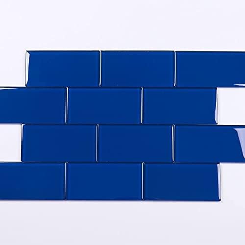 Glass Subway Tile 3 x 6 Inch Cobalt Blue for Kitchen Backsplash Bathroom Wall Pack of 32 Sheets