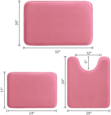 HUXMEYSON 3-Piece Memory Foam Bathroom Rug Set, Pink