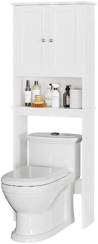 Over the Toilet Storage Cabinet, Bathroom Storage Cabinet White Organizer Over Toilet, Bathroom Space Saver with Adjustable Shelf, White