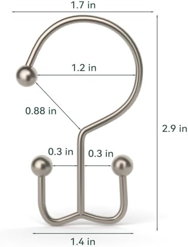 Goowin Shower Curtain Hooks, 12 Pcs Shower Curtain Rings, Durable Shower Curtain Rings Rust Proof, Double Glide Shower Rings for Curtain, Simple Shower Hooks for Shower Curtain & Liner, Matte Nickel