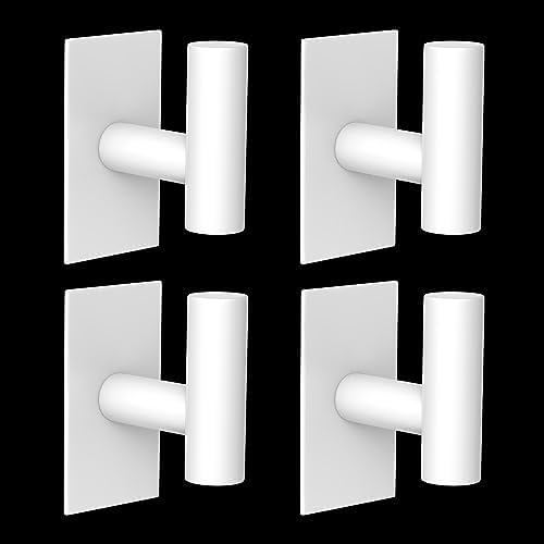 VAEHOLD Wall Towel Hooks, Heavy Duty Sticky Holder Waterproof Towel Hooks for Hanging Coat, Clothes, Closet Hook Wall Mount for Kitchen (White, 4 Pack)