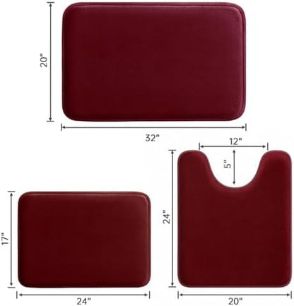 HUXMEYSON 3-Piece Memory Foam Bathroom Rug Set, Red