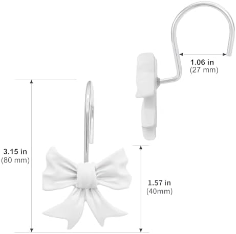 CHICTIE Decorative Shower Curtain Hooks, Bow Knot Shower Curtain Rings Hooks for Bathroom Baby Kids Room Rustproof Shower Hooks (White)