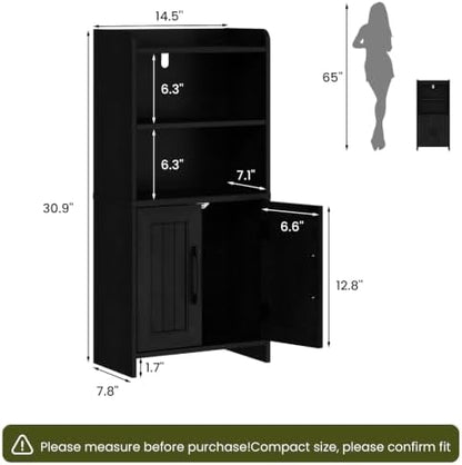 Small Bathroom Storage Cabinet with 2 Doors & Shelf,Line Black