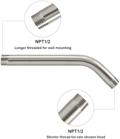 NearMoon Shower Arm with Flange, Made of 304 Stainless Steel Shower Extension Extender Pipe, Wall-Mounted for Fixed Bathroom Showerhead, Never Rust (8 Inch, Brushed Nickel)