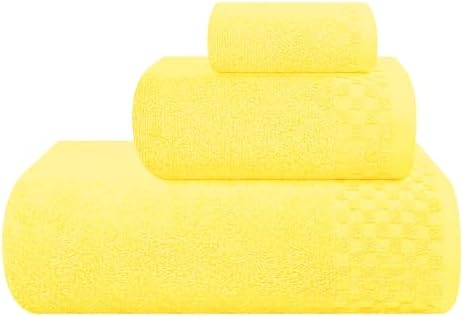 MyOwn Ultra Soft 3 Pack Cotton Towel Set, Contains a Bath Towels 28x55 inch, a Hand Towels 16x24 inch & a Wash Coths 12x12 inch, Ideal Everyday use, Compact & Lightweight - Lime Yellow