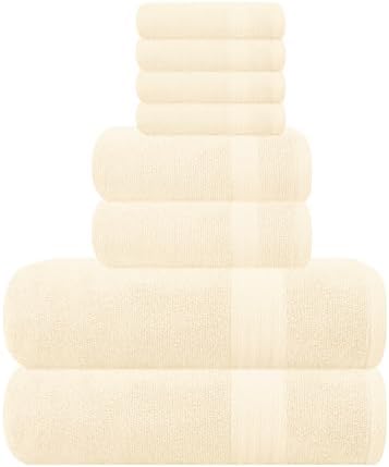 GLAMBURG Ultra Soft 8-Piece Towel Set - 100% Pure Ringspun Cotton, Contains 2 Oversized Bath Towels 27x54, Hand 16x28, 4 Wash Cloths 13x13 Ideal for Everyday use, Hotel & Spa Ivory Cream