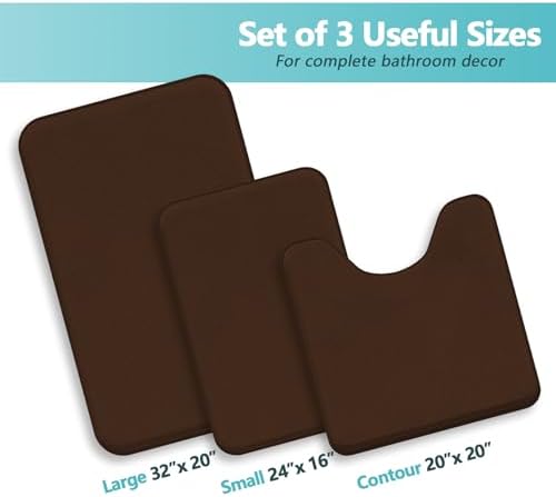 RUN HELIX Bathroom Rugs Sets 3 Piece, Soft Absorbent Memory Foam Bath Mats Set, Dry Fast Bath Mat, Machine Washable Bath Rug Set for Bathroom （Chocolate）