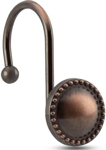 Shower Curtain Hooks,Rust-Resistant Decorative Rings,12-Pack,Bronze