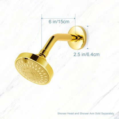 OFFO Shower Arm with Flange, 6 in Bright Gold Wall Mount Replacement Angle Shower Head Arm Wall-Mounted For Fixed Shower Head & Handheld Showerhead