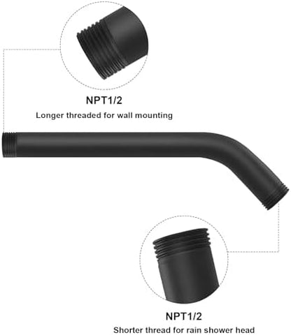 NearMoon Shower Arm with Flange, Made of 304 Stainless Steel Shower Extension Extender Pipe, Wall-Mounted for Fixed Bathroom Showerhead, Never Rust (8 Inch, Matte Black)